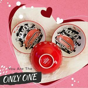 HP✨DISNEY VALENTINES DAY MICKEY & MINNIE LOVE HEARTS BOWL SET HOME KITCHEN DECOR